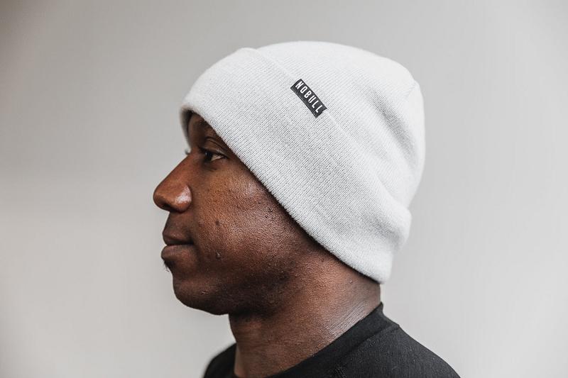 Men's Nobull Cuffed Beanie Hats White | SG R2589V